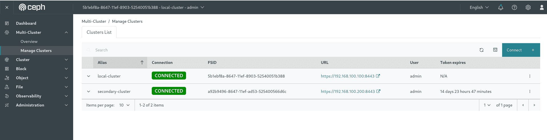 Multi-Cluster Configuration Page